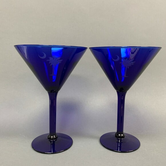 Cobalt Blue Glass Martini Margarita Glasses Moon Tree 6 7/8 Tall Lot of 2 - Picture 2 of 6